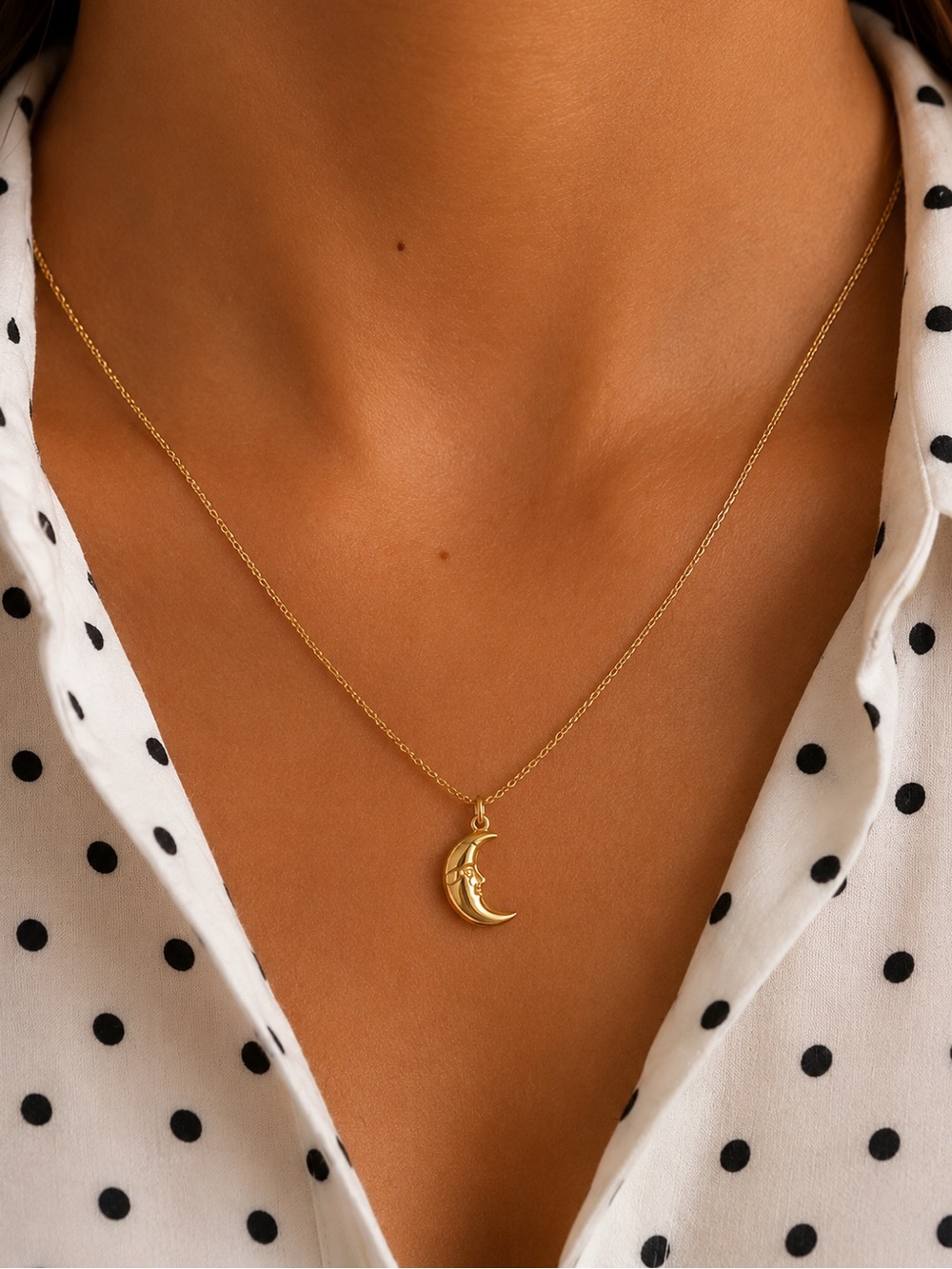 Gold Crescent Moon Pendant Necklace - Women Jewelry